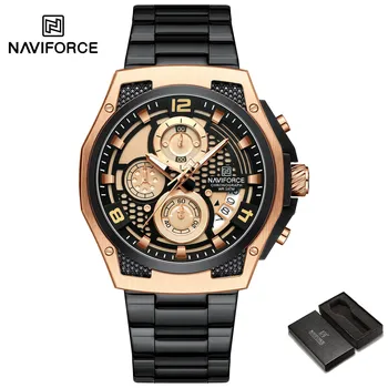 Naviforce Мужские часы Календарь Хронограф Ремешок из нержавеющей стали Люминесцентные Водонепроницаемые Модные Повседневные Спортивные Наручные часы для мужчин NF8051S серебряный/белый