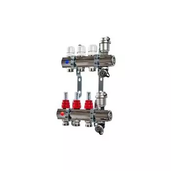 Коллекторная группа Valtec 1 - 4вых.(с расходомерами) евроконус 3/4" VTc.596.ЕMNX.0604