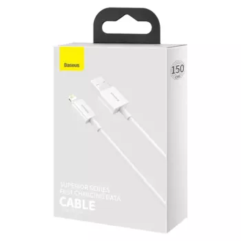 Кабель USB-Lightning 8-pin, быстрая зарядка, 2.4A, 1.5 м, белый, Baseus Superior Series (CALYS-B02)