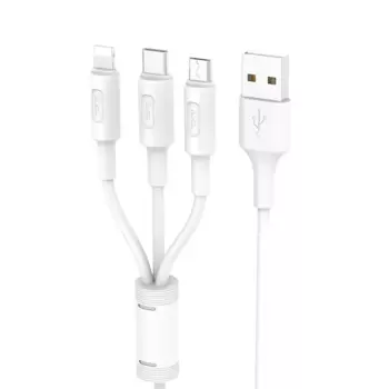 Кабель USB-Lightning 8-pin+Lightning 30-pin+Micro USB, 2A, 1м, белый HOCO Soarer X25 (80176)