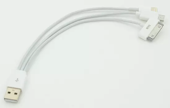 Кабель USB-Lightning 8-pin+Lightning 30-pin+Micro USB, поворотный, 1A 20 см, белый Behpex (809600)