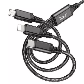 Кабель USB-Lightning 8-pin+Micro USB+USB Type-C, 2A 1 м, черный HOCO X76 Super (HC-67400)