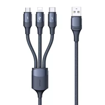 Кабель USB 2.0(Am)-Lightning 8-pin(m)+Micro USB 2.0(Am)+USB 2.0 Type-C(m), 3A 1.2 м, синий USAMS (SJ515USB02)