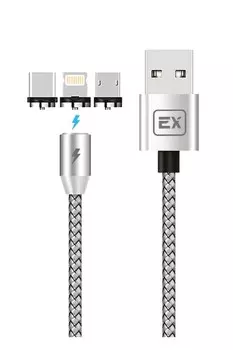 Кабель USB 2.0(Am)-Lightning 8-pin(m)+Micro USB 2.0(Am)+USB 2.0Type C(m), 2.1A, 1м, серебристый Exployd Classic (EX-K-789)