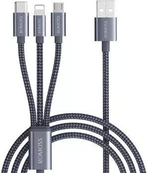 Кабель USB 2.0(Am)-Lightning 8-pin(m)+Micro USB 2.0(Am)+USB 2.0Type C(m), 2A, 1.5м, серый ROMOSS CB25A (DYDC01050/CB25A-63-G23)