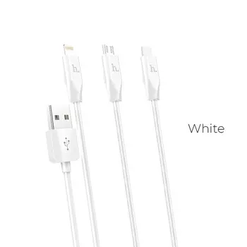 Кабель USB 2.0(Am)-Lightning 8-pin(m)+Micro USB 2.0(Am)+USB 2.0 Type-C(m), 3A, 1м, белый HOCO Rapid X1 (6957531032069 / УТ-00008154)