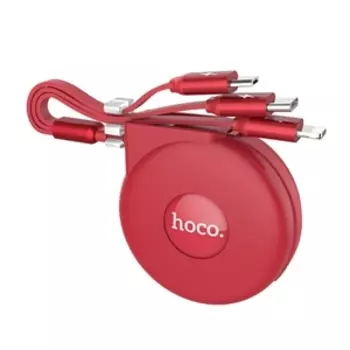 Кабель USB 2.0(Am)-Lightning 8-pin(m)+Micro USB 2.0(Am)+USB 2.0 Type-C(m), плоский, 2.1A, 2.2м, красный HOCO U50 (6957531093626 / УТ000031885)