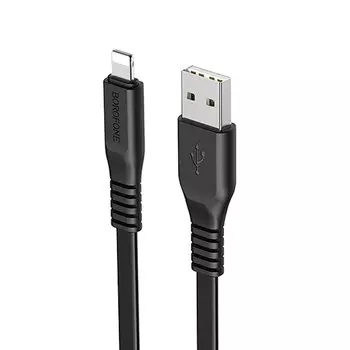 Кабель USB 2.0(Am)-Lightning 8-pin(m), плоский, 2.1A, 1м, черный Borofone Wide power BX23