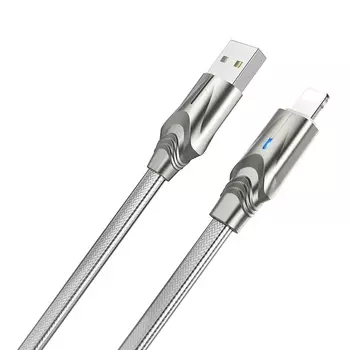 Кабель USB-Lightning 8-pin, плоский, 2.4A, 1.2м, серебристый Borofone Synergy BU12 (15647)