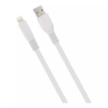 Кабель USB-Lightning 8-pin, плоский, быстрая зарядка, 3A 2 м, белый MB mObility (УТ000027533)