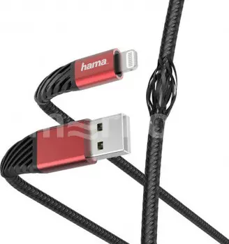 Кабель USB-Lightning 8-pin, угловой, 2.4A, 1.5м, черный/красный Hama (00187217)