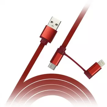 Кабель USB 2.0(Am)-Micro+8 pin, плоский, 1.2м, красный Smartbuy дракон iK-212 (K-212 red)