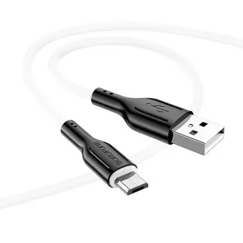 Кабель USB-Micro USB, 2.4A, 1м, белый, чёрная вставка Borofone BX63 Charming (6974443380705)
