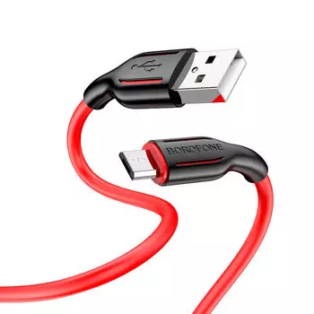 Кабель USB-Micro USB, 2.4A, 1м, красный, чёрная вставка Borofone BX63 Charming (6974443380712)