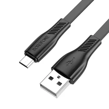 Кабель USB-Micro USB, плоский, 2.4A, 1 м, черный, Borofone BX85 (6974443387094)