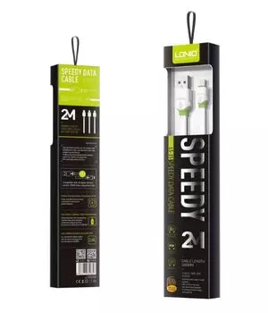 Кабель USB 2.0(Am)-Micro USB 2.0(Bm), плоский, 2.4A быстрая зарядка, 2м, белый LDNIO LS35 (LD_B4509)