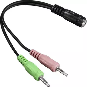 Кабель-разветвитель Jack 3.5mm(F)-2xJack 3.5mm(M), 15см, черный Hama H-200351 (00200351)