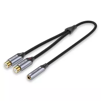 Кабель-разветвитель Jack 3.5mm(F)-2xRCA(F), 30см, черный/серебристый Vention (BCOHY)