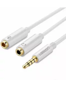 Кабель-разветвитель Jack 3.5mm(M)-2xJack 3.5mm(F), 20 см, белый UGREEN AV141 (10789)