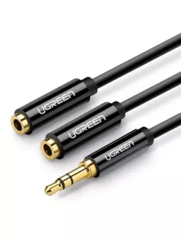 Кабель-разветвитель Jack 3.5mm(M)-2xJack 3.5mm(F), 20 см, черный UGREEN AV134 (20816)