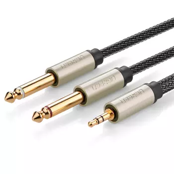 Кабель-разветвитель Jack 3.5mm(M)-2xJack 6.3mm(M), 2м, серый UGREEN AV126 (10615)