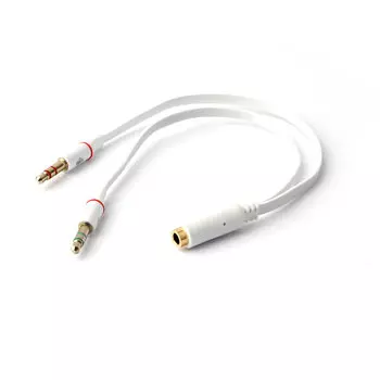 Кабель-разветвитель Jack 4pin 3.5mm(F) - 2xJack 3pin 3.5mm(M), 20см, белый Cablexpert (CCAB-02-35F2M-0.2MB)