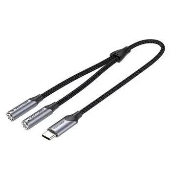 Кабель-разветвитель USB Type-C(M)-2xJack 3.5mm(F), 30см, черный/серебристый Vention (BGPHY)