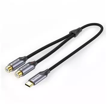 Кабель-разветвитель USB Type-C(M)-2xRCA(F), 1м, черный/серебристый Vention (BGVHF)