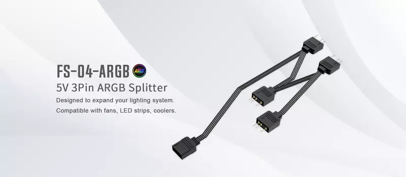 Разветвитель питания вентиляторов ID-cooling FS-04 ARGB, 3-pin(F)-3x3-pin(M) 5V ARGB, черный (ID-FS-04-ARGB)