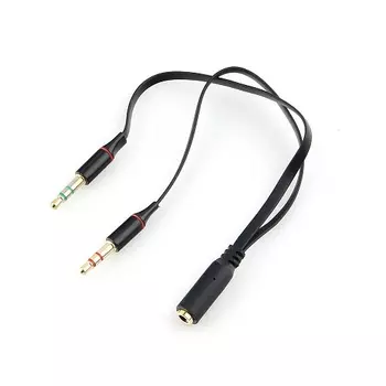 Кабель-переходник (адаптер) Jack 3.5mm(F)-2xJack 3.5mm(M), 20 см, черный Cablexpert (CCAB-02-35F2M-0.2MB)