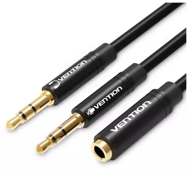 Кабель-разветвитетель mini jack 3.5 mm (F)- 2 x mini jack 3.5 mm, 1м, черный Vention (BBDBF)