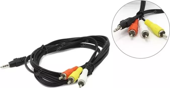 Кабель Jack 3.5mm(M)-3xRCA(M), 2 м, черный Cablexpert