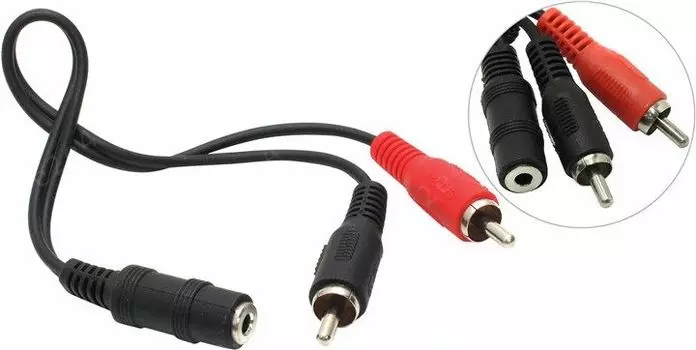 Кабель соединительный Hama 2xRCA-Jack 3.5(f), 10см, черный/розовый (H-43254)