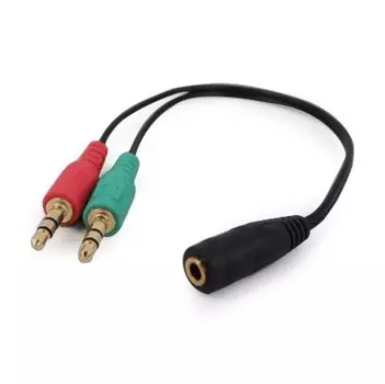 Кабель-переходник (адаптер) Jack 3.5mm(4pin) (F)-2xJack 3.5mm(M), 20 см, черный Gembird/Cablexpert (CCA-418)
