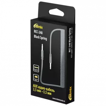 Кабель соединительный Ritmix Jack 3.5-Jack 3.5, 1м, черный (RCC-248 Black Spring)