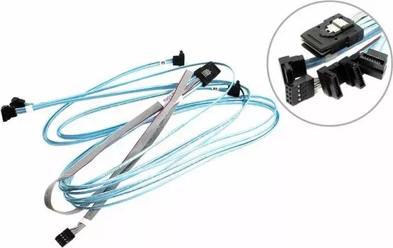 Кабель SuperMicro CBL-0388L, SFF-8087 (mini SAS) - 4xSATA+SB, 70/70/90/90, 70 см, белый (CBL-0388L)