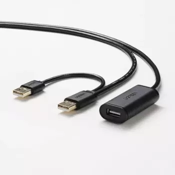 Кабель-удлинитель 2xUSB 2.0(Am)-USB 2.0(Af), экранированный, 5 м, черный, UGREEN US137 (20213)