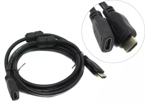Кабель-удлинитель HDMI(19M)-HDMI(19F) v2.0 4K, ферритовый фильтр, 2 м, черный Telecom (TCG200MF-2M)