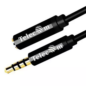 Кабель-удлинитель Jack 3.5mm(4pin) (M)-Jack 3.5mm(4pin) (F), экранированный, 50см, черный Telecom (TAV7179M-0.5M)