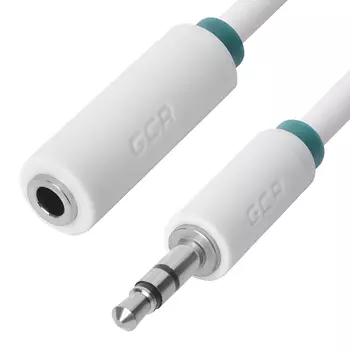Кабель-удлинитель stereo jack 3.5 mm(F)-stereo jack 3.5 mm(M), экранированный, 25см, белый/зеленый Greenconnect (GCR-STM1662-0.25m)