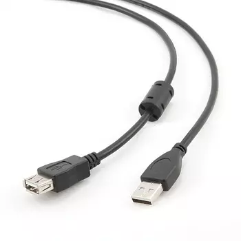 Кабель-удлинитель USB(Am)-USB(Af), ферритовый фильтр, экранированный, 1.8 м, черный, Cablexpert Pro (CCF-USB2-AMAF-6)