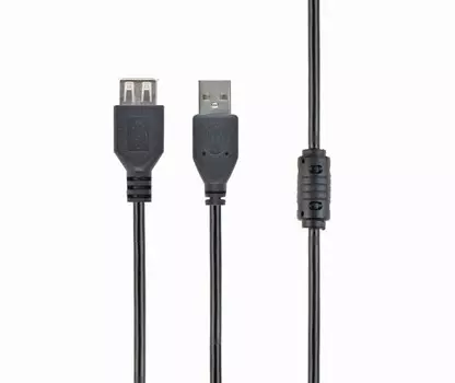Кабель-удлинитель USB 2.0(Am)-USB 2.0(Af), экранированный, ферритовый фильтр, позолоченные разъемы, 4.5м, чёрный Gembird (CCF-USB2-AMAF-15)