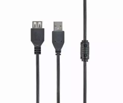 Кабель-удлинитель USB 2.0(Am)-USB 2.0(Af), ферритовый фильтр, 1 м, черный, Fillum (FL-CPro-U2-AM-AF-F1-1M)
