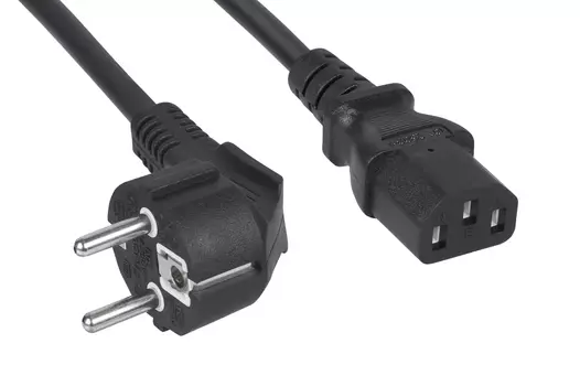 Кабель питания Schuko (Euro)(M)-IEC-320-C13 угловая вилка/прямой штекер, 10A, 1.8 м, черный Cabeus (PC-186-VDE-1.8M)