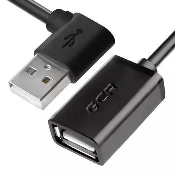 Кабель-удлинитель USB(Am)-USB(Af), прямой/угловой, 1.5 м, черный, Greenconnect (GCR-AUEC6M-1.5m)