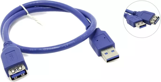 Кабель-удлинитель USB(Am)-USB(Af), 50 см, синий, VCOM (VUS7065-0.5M)