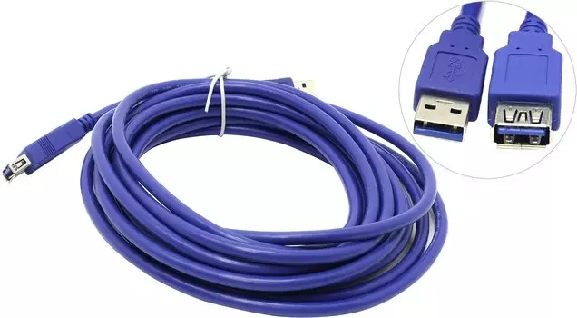Кабель-удлинитель USB(Am)-USB(Af), 5 м, синий, VCOM (VUS7065-5M)