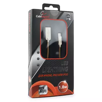 Кабель USB2.0(Am)-Lightning 8-pin, Cablexpert, 1.8m, золотистый, серия Platinum, блистер (CC-P-APUSB02Gd-1.8M)