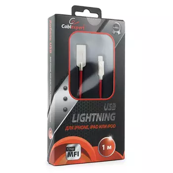 Кабель USB2.0(Am)-Lightning 8-pin, Cablexpert, 1m, красный, серия Platinum, блистер (CC-P-APUSB02R-1M)