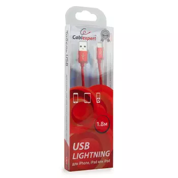Кабель USB2.0(Am)-Lightning, Cablexpert , 1.8m, красный, блистер (CC-S-APUSB01R-1.8M)
